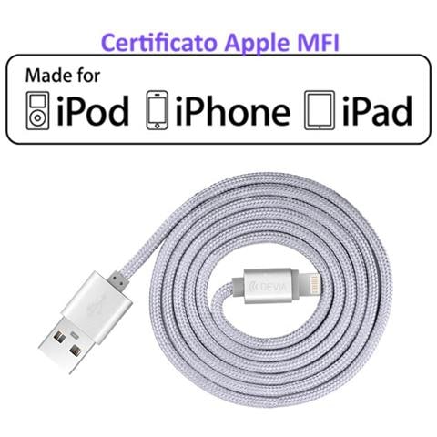 Cavo Lightning In Corda Apple Certificato Mfi 1mt Argento - Foto 1