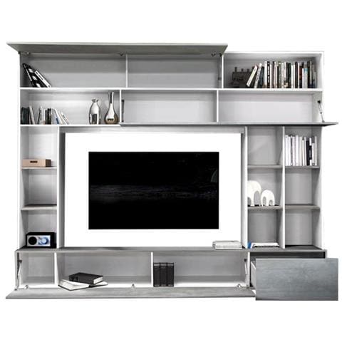 Parete Attrezzata Da Soggiorno Bianco E Cemento L. 277xp41xh. 209 Cm - Foto 1