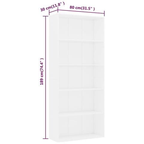 Libreria a 5 Ripiani Bianca 80x30x189 cm in Legno Multistrato - Foto 6