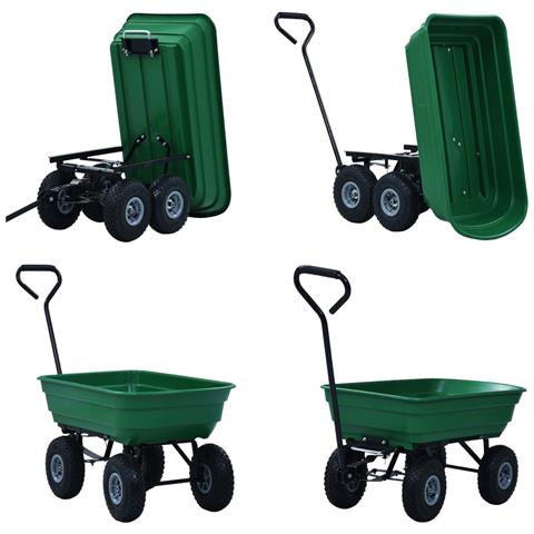 Carrello Manuale Ribaltabile Da Giardino 300 Kg 75 L Verde - Foto 2