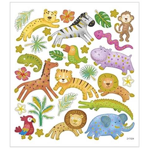 Stickers, Foglio 15x16,5 Cm, 30 Pz, Animali Safari, 1fgl. - Foto 1