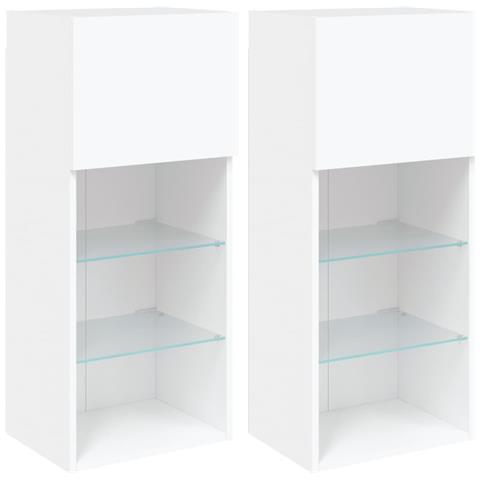 Mobili Porta Tv Con Luci Led 2 Pz Bianchi 40,5x30x90 Cm - Foto 2