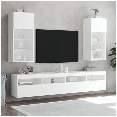 Mobili Porta Tv Con Luci Led 2 Pz Bianchi 40,5x30x90 Cm - Foto 3
