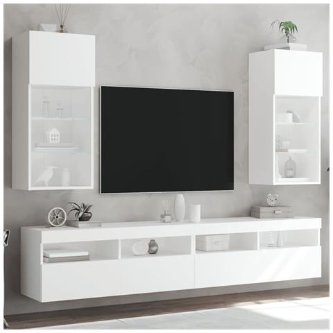 Mobili Porta Tv Con Luci Led 2 Pz Bianchi 40,5x30x90 Cm - Foto 1