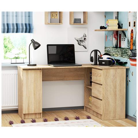 Scrivania ad angolo B20 destro, 1 anta e 3 cassetti, 155x85x77 cm, Colore Sonoma Quercia - Foto 6