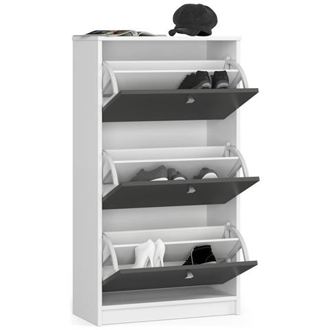 Scarpiera multiuso, 60x28,5x113 cm, Colore Bianco e Grigio Grafite - Foto 2