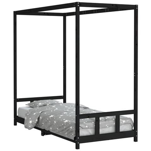 Giroletto per Bambini Nero 90x200 cm in Legno Massello di Pino - Foto 2