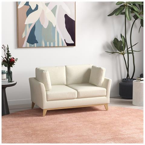 Divano Da 2 Posti In Legno Di Eucalipto E Tessuto Effetto Lino Con 2 Cuscini, 137x78x78 Cm, Beige - Foto 6