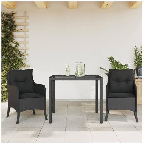 Set da Pranzo da Giardino 3 pz con Cuscini Nero in Polyrattan - Foto 8