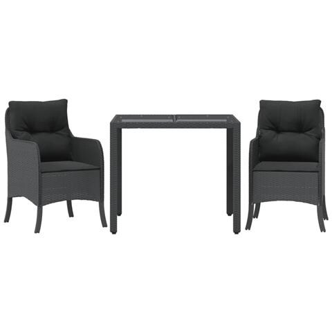 Set da Pranzo da Giardino 3 pz con Cuscini Nero in Polyrattan - Foto 1