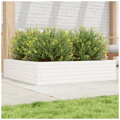 Fioriera Da Giardino Bianca 100x100x23 Cm Legno Massello Pino - Foto 1