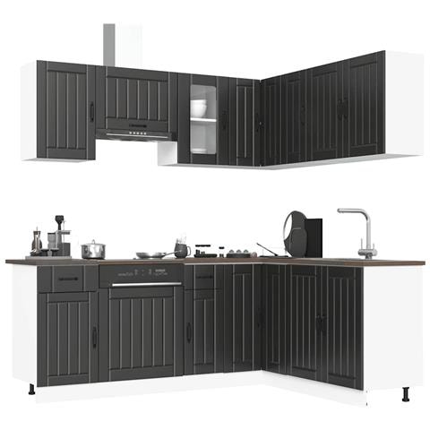 Set Mobili Da Cucina 11 Pz Lucca Neri Legno Multistrato - Foto 1
