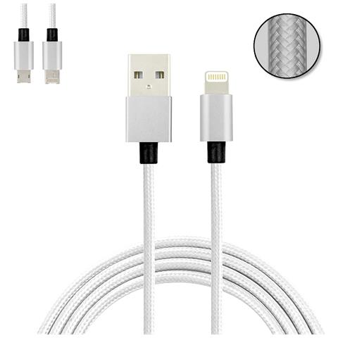Cavo Di Ricarica E Dati 2 In 1 Per Ios E Android: Connessione Lightning E Micro Usb. 100x1x2 Cm. Color Argento - Foto 2