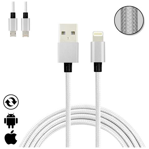 Cavo Di Ricarica E Dati 2 In 1 Per Ios E Android: Connessione Lightning E Micro Usb. 100x1x2 Cm. Color Argento - Foto 1
