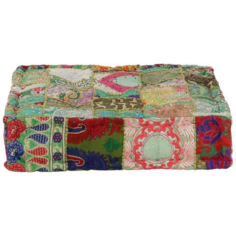 Lusso Casadino -  Pouf Patchwork In Cotone Fatto A Mano Quadrato 50x50x12cm Verde - Foto 2