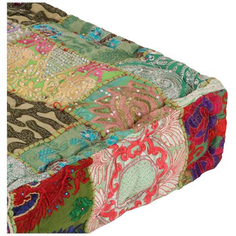 Lusso Casadino -  Pouf Patchwork In Cotone Fatto A Mano Quadrato 50x50x12cm Verde - Foto 1