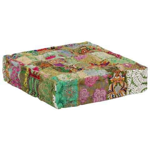 Lusso Casadino -  Pouf Patchwork In Cotone Fatto A Mano Quadrato 50x50x12cm Verde - Foto 7