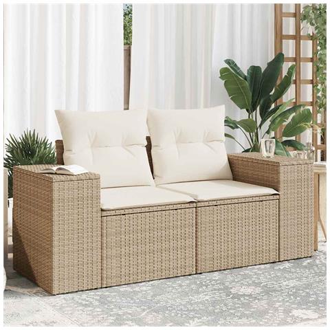 Divano da Giardino con Cuscini a 2 Posti Beige in Polyrattan - Foto 2