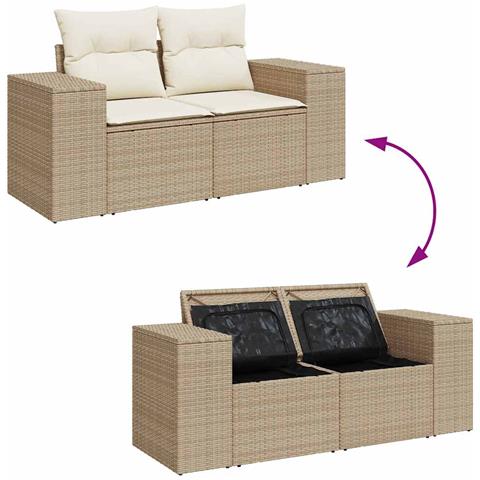 Divano da Giardino con Cuscini a 2 Posti Beige in Polyrattan - Foto 9