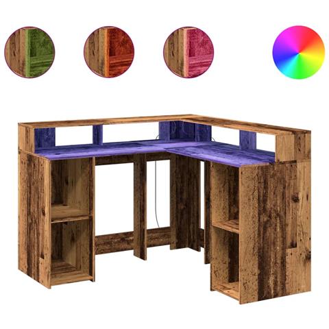 Scrivania con Luci LED Legno Antico 130x130x91 cm in Truciolato - Foto 1