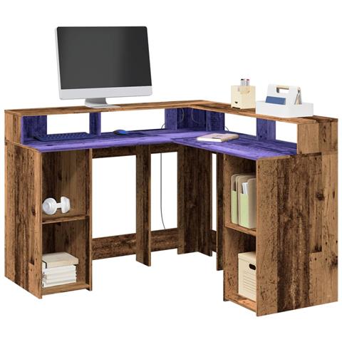 Scrivania con Luci LED Legno Antico 130x130x91 cm in Truciolato - Foto 2