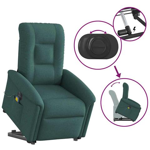 Poltrona Alzapersona Massaggiante Elettrica Verde Scuro Tessuto - Foto 9