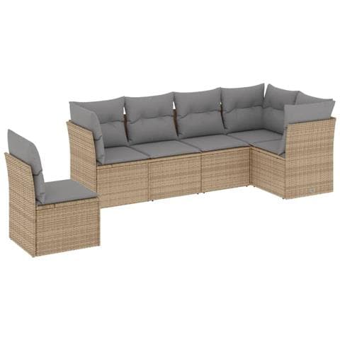 Set Divano da Giardino 6 pz con Cuscini Beige in Polyrattan - Foto 1