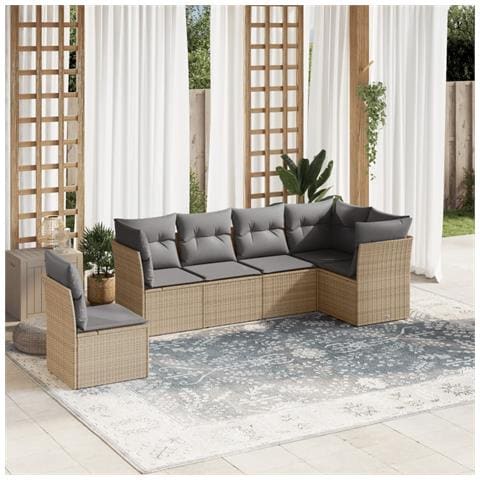 Set Divano da Giardino 6 pz con Cuscini Beige in Polyrattan - Foto 2