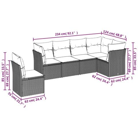 Set Divano da Giardino 6 pz con Cuscini Beige in Polyrattan - Foto 3