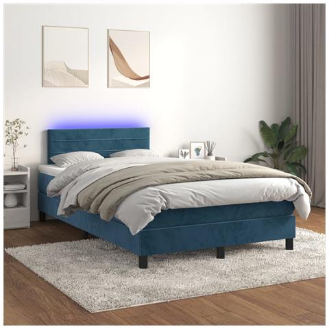 Letto a Molle con Materasso e LED Blu Scuro 120x200cm - Foto 2