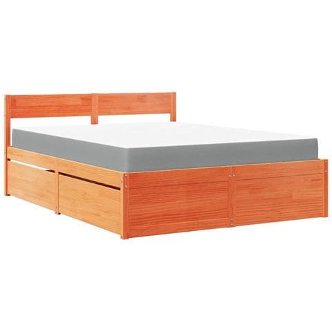 Letto Cassetti e Materasso Cera 160x200cm Legno Massello Pino - Foto 1