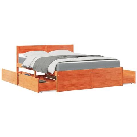 Letto Cassetti e Materasso Cera 160x200cm Legno Massello Pino - Foto 2