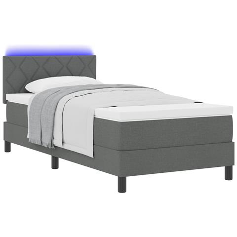 Letto con Rete a Molle con Materasso & LED Grigio Scuro 90x190 cm Tessuto - Foto 1