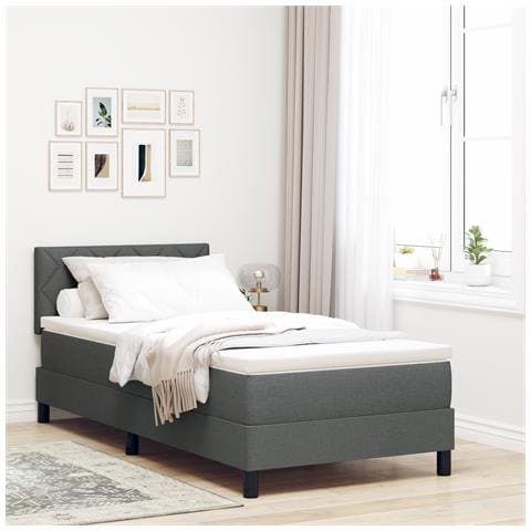 Letto con Rete a Molle con Materasso & LED Grigio Scuro 90x190 cm Tessuto - Foto 2