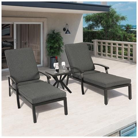 Mobili Da Salotto Con Chaise Longue, Con Cuscino In Cotone Impermeabile Grigio, Alluminio Resistente Alla Ruggine Reclinabile Regolabile (1 Pz) - Foto 4