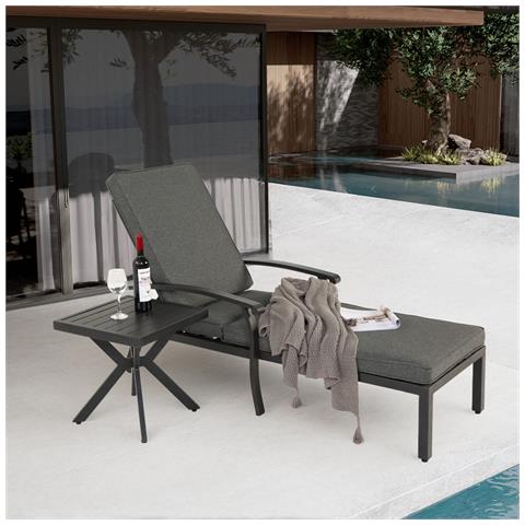 Mobili Da Salotto Con Chaise Longue, Con Cuscino In Cotone Impermeabile Grigio, Alluminio Resistente Alla Ruggine Reclinabile Regolabile (1 Pz) - Foto 1