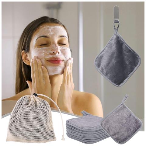 Set Di Panni Struccanti In Microfibra, 9 Pezzi, 15 X 15 Cm, Grigio - Foto 2