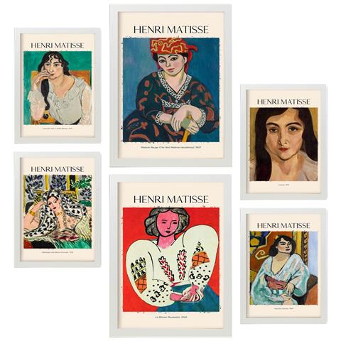 Set Di 6 Stampe Collezione Di Opere D'arte Di Henri Matisse, Quadri Decorativi Per Il Tuo Soggiorno, Stampe Artistiche Da Parete Per La Casa A3 & A4 Cornice Bianca - Foto 1
