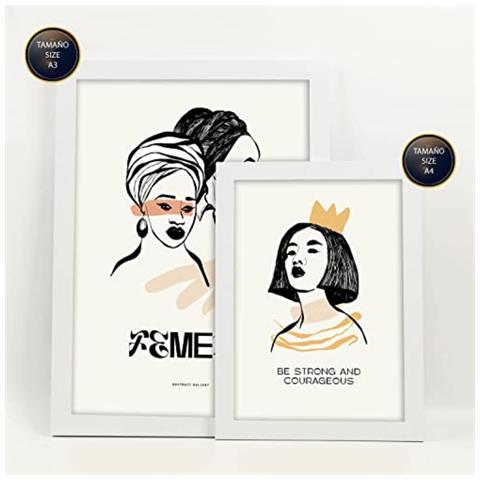 Set Di 6 Stampe Stampe Artistiche In Stile Schizzo Di Femminilità Con Inchiostro Nero Per L'interior Design A3 & A4 Cornice Bianca - Foto 1