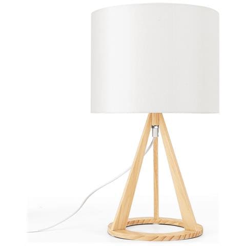 Lampada Da Tavolo E27 Legno | Paralume Tessuto Bianco | H42cm - Foto 1