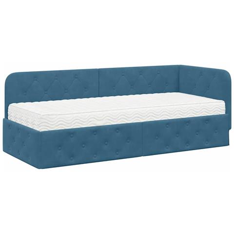 Cornice del letto ad angolo Blu 80 x 200 cm Velluto - Foto 1