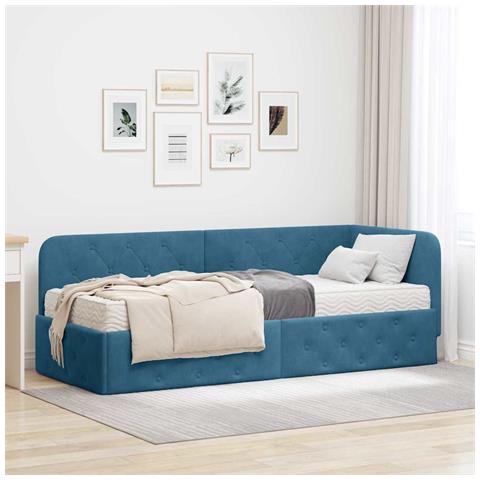 Cornice del letto ad angolo Blu 80 x 200 cm Velluto - Foto 2
