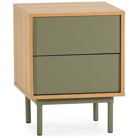 Comodino Cuzco 2 Cassetti Effetto Rovere /verde - Foto 1