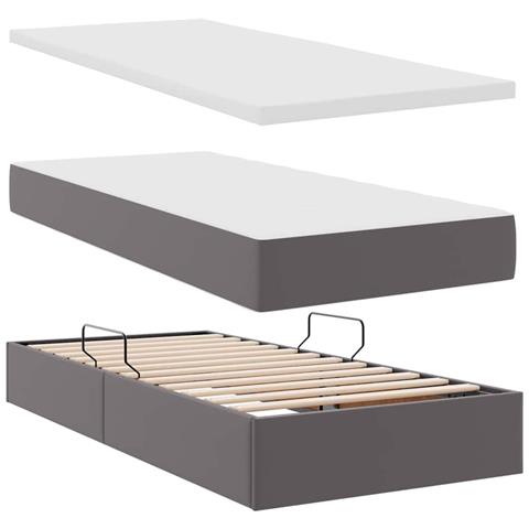 Letto con contenitore e LED Grigio 90 x 200 cm Pelle Sintetica - Foto 9