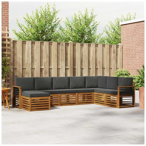 Set divani 8 pcs Naturale e Antracite Legno di Acacia Massello - Foto 2