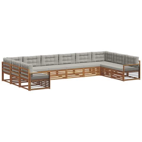 Set divani con cuscino 10 pcs Grigio Naturale e Chiaro - Foto 1