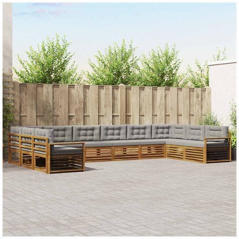 Set divani con cuscino 10 pcs Grigio Naturale e Chiaro - Foto 2