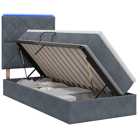 Letto con contenitore LED e materasso Grigio Scuro 90 x 200 cm - Foto 1