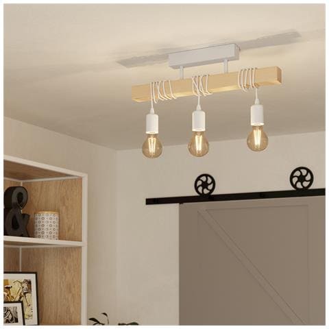 Lampada Da Soffito Townshend Con 3 Lampadine Legno Bianco E Beige - Foto 4