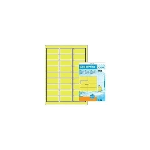 Labels luminous yellow 63,5x29,6 SuperPrint 675 pcs. , Giallo, Labels / pack - 675 pcs. Sheets / pack - 25 pcs. , 63, 5 x 29, 6mm, A4 sheets, Border on all sides - Foto 1